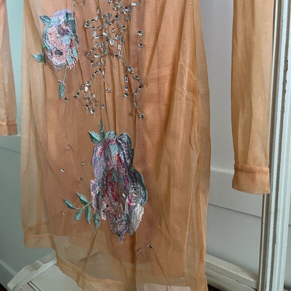 BNWT ASOS DESIGN mesh overlay embroidered florals (6) shimmer orange - Picture 6 of 8